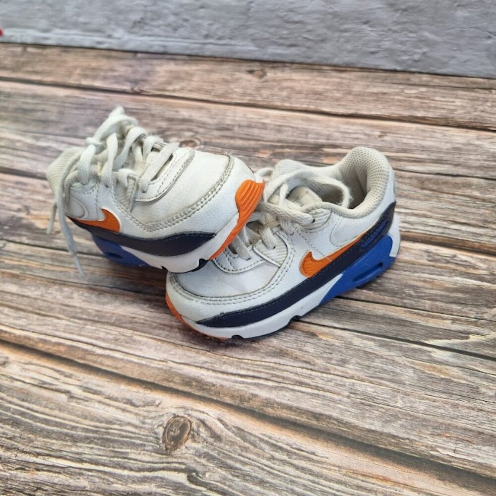Little Kids Nike Air Max 90 Leather TD White Midnight Navy Sneakers  Size 7